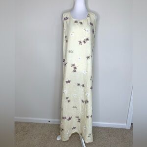 BN5 Uniform JohnPaulRichard 100% Linen Maxi Dress Butter Yellow Floral Small
